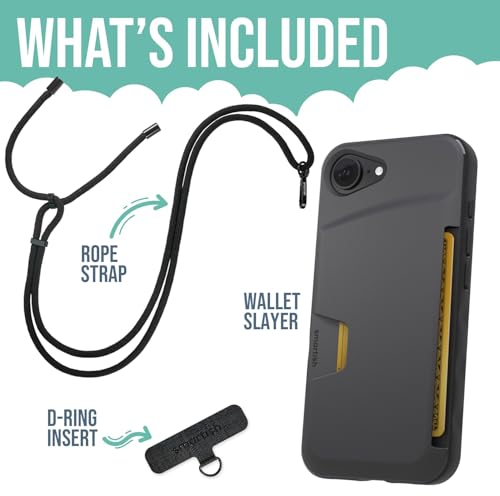 Image of Smartish iPhone 17e /16e Wallet Case with Crossbody Lanyard Strap - Wallet Slayer Vol. 1 - [Slim + Protective] Credit Card Holder with Universal Detachable Shoulder Neck Strap - Black Tie Affair