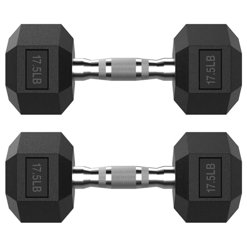 HANDBODE 17.5LB Hex Dumbbell Pair, Rubber Encased Hexagonal Hand Weights for Strength Training, Workouts & Exercise