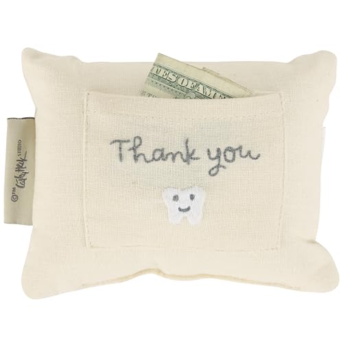 Image of Primitives by Kathy Puppy Tooth Fairy Pillow, 6.25 x 5-Inch Embroidered Dog with Toothbrush, Dear Tooth Fairy Please Stop Here Keepsake with Reward Pocket