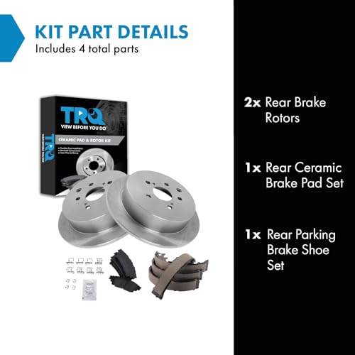 Image of TRQ Rear Brake Pad and Rotor Set Ceramic Parking Brake Shoe Compatible with 2010-2015 Lexus RX350 RX450h 2014-2019 Toyota Highlander 2011-2020 Sienna