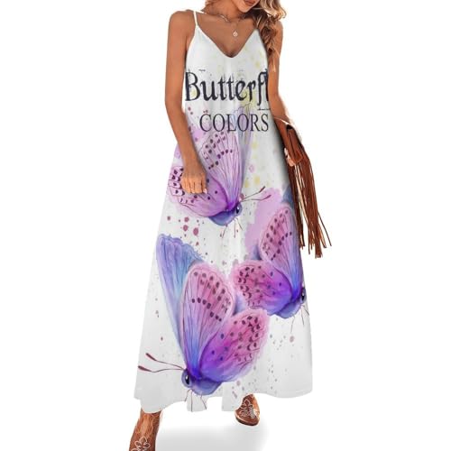 Robe longue papillon coloré pour femme vêtement d'été fluide