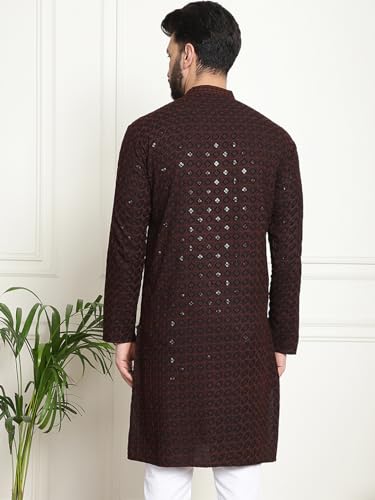 Image of SOJANYA Men's Cotton Regular Fit Casual (Since 1958 Contrast Embroidered Sequinned Long Kurta