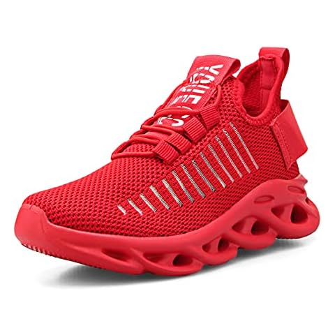Boys Girls Running Sports Shoes Air Cushion Athletic Trainers Breathable Lightweight Sneakers Outdoor Unisex Red 10/10.5 Cover