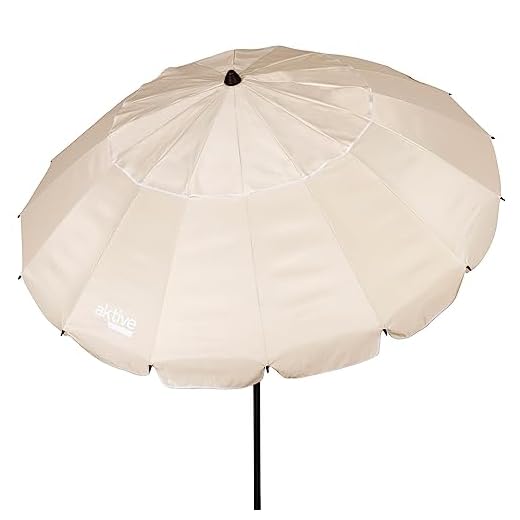 AKTIVE 62275, Sombrilla playa anti viento plegable Crema Ø240 cm, Inclinable, Con protección UV 50, paravientos playa, sombrilla parasol grande, parasol playa, sombrillas para playa