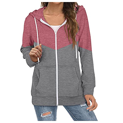 Women s Turtleneck Hoodie Jackets Long Sleeve Casual Color Block Zip Up Drawstring Sweatshirt Coat with Pockets