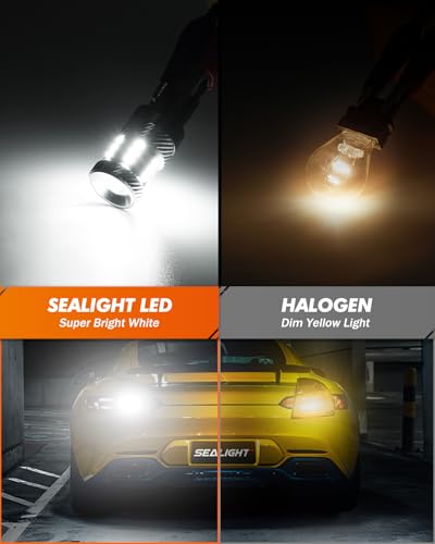 Image of SEALIGHT 3157 LED Bulb Reverse Light, 600% Brighter 3056 3156 3057 LED with Projector Len 6000K 1800LM for Backup Light Bulb, Super Bright, White 2PCS