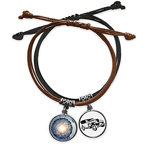 Bracelet corde et cuir minibus avec structure des cellules bleues pour homme
