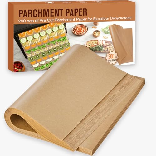 Kamehame 200 Dehydrator Parchment Sheets Compatible with Excalibur Dehydrator, 14" x 14" Parchment Paper Square Paper Liner Disposable Dehydrating Chips Fruit Herbs Jerky