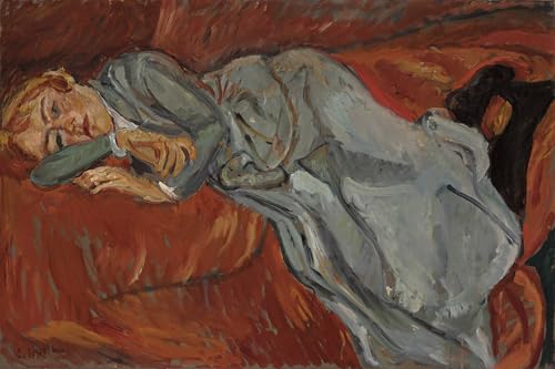 ARToPHIIU Image sur Toile Moderne Impression Tableaux Portrait Tableaux Femme allongée sur un canapé rouge par Chaim Soutine Peinture sur Toile Pour la...