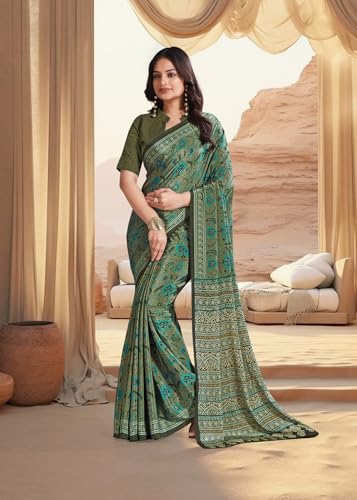 Image of Jaanvi fashion Women's Crepe Silk Saree with Unstitched Blouse Piece | Soft Lightweight Traditional Ethnic Wear Saree for Party, Wedding, Festival