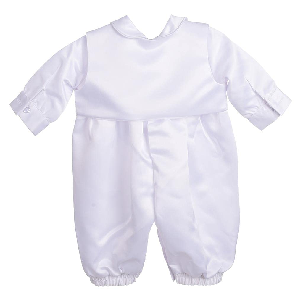 Lito Angels Satin Taufkleidung Taufanzug mit Hut für Baby Junge, Taufe Strampler Body Weiss Anzug, Größe 0-18 Monate