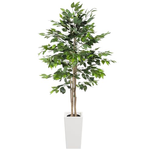 YOLEO Kunstpflanze Ficus Benjamini 170cm, Künstliche Pflanzen groß, mit weißem Topf, Kunstbaum Ficusbaum wie echt, Birkenfeige für Wohnzimmer, Büro, Garten, Indoor Dekor, Housewarming Geschenk