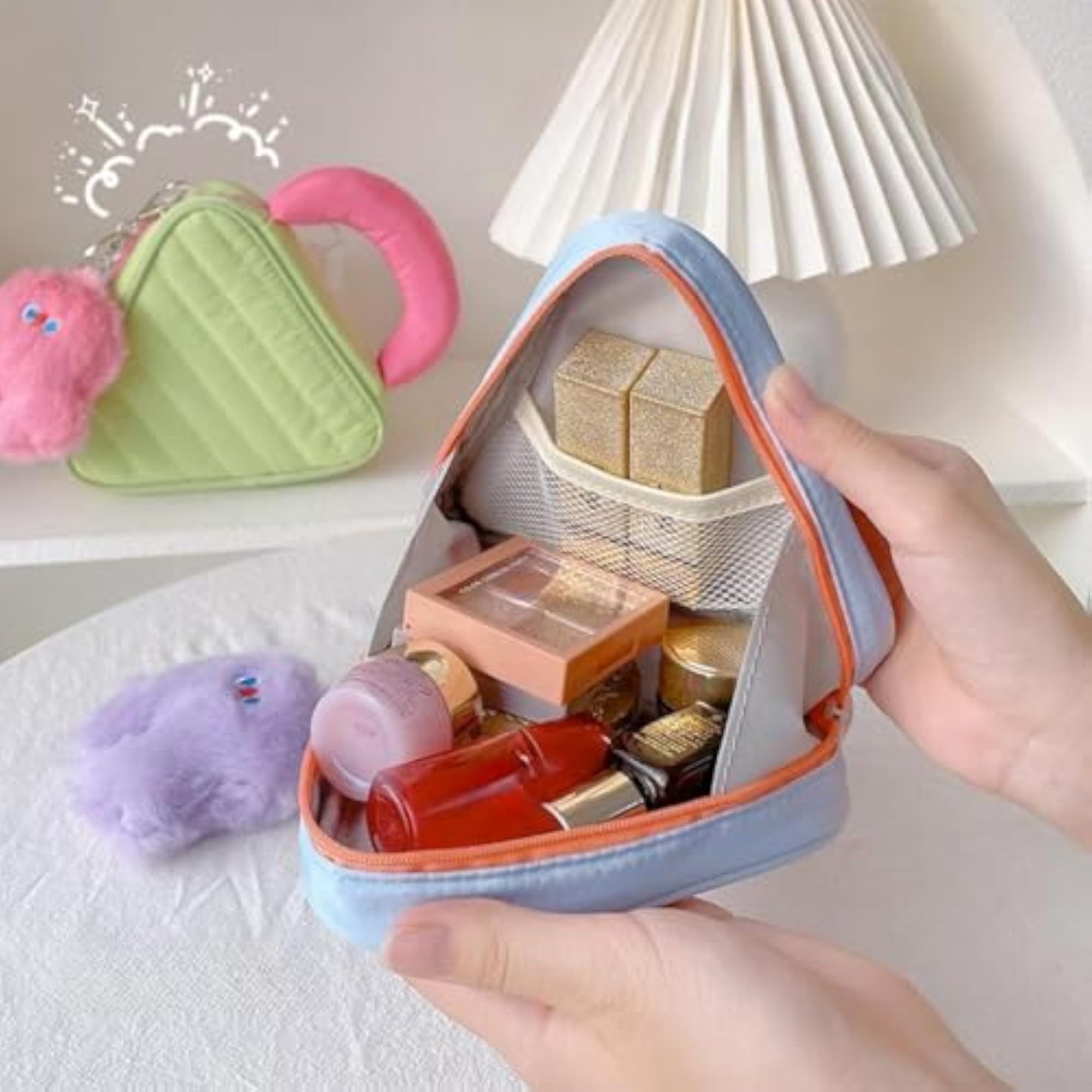 Portable Triangle Makeup Bag for Women, Large Capacity Cosmetic Pouch