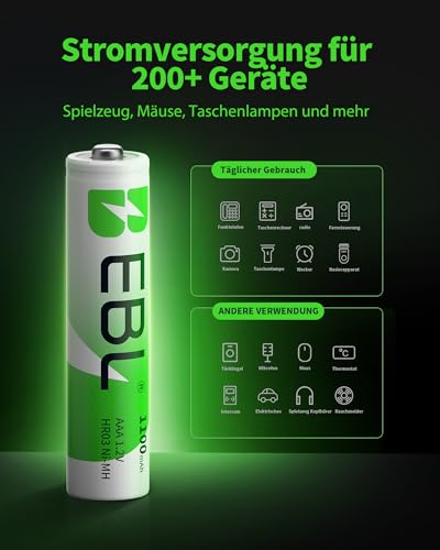 EBL Akku AAA 1100mAh 12 Stück - Typ NI-MH wiederaufladbare AAA Batterien geringe Selbstentladung – Ansicht 4
