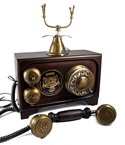 Teléfono de línea fija retro con disco giratorio de latón vintage miniatura 2