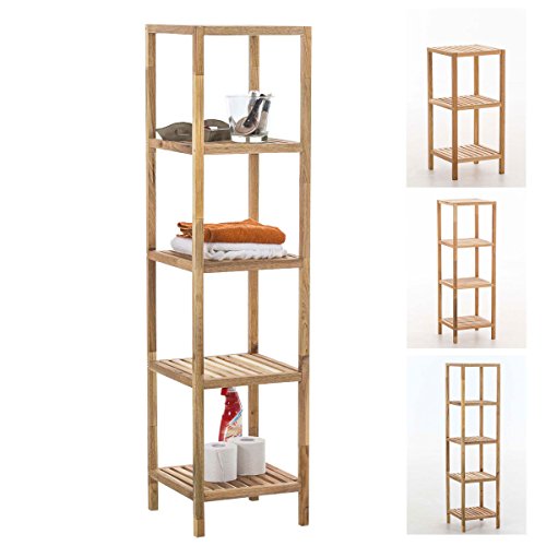 CLP Estantería de Madera de 3 hasta 5 Niveles | Estantería de Baño, Zapatero, Librería | Estantería Multifuncional I Tamaño: Wiki 36 x 36 x 145 cm, 5 baldas