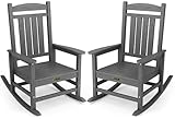 SERWALL Outdoor Rocking Chair Set of 2, HDPE Patio Rocking Chair All-Weather Porch Rocker for Balcony, Yard, Gray