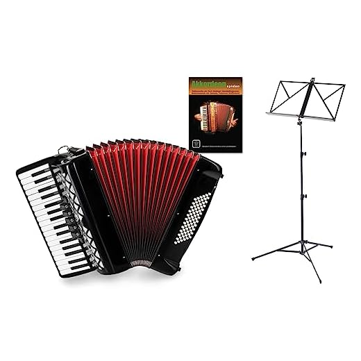 Acordeón Clásico Cantabile 72 Bajos "Secondo V" Set (Acordeón de 72 bajos con funda y correas incl. atril y escuela de acordeón) Negro