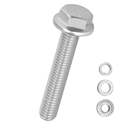 Image of M10-1.5 x 40mm Serrated Flange Hex Bolts + Flange Nut + Flat Washer + Lock Washer Combo Pack, 304 Stainless Steel 18-8, for Automotive & Machinery, 10 Sets