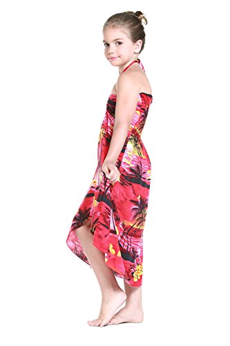 Girl Hawaiian Halter Dress in Red Sunset4