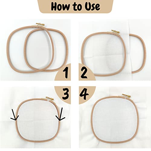 Image of Maker Susan 3 Pcs Beech Wood Square Embroidery Hoop Set, Premium Quality Cross Stitch Hoop and Frame, Punch Needle Hoop with Embroidery Thread-Floss Organizer Cards for Embroidery (3 Sizes Set)