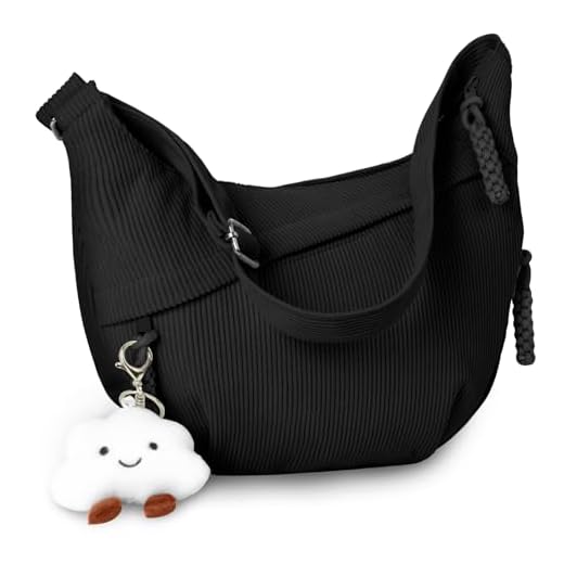 Aucuu Sac à Bandoulière, Grand Sac à Bandoulière en Velours Côtelé, Sacs à Main avec Pendentif Nuage, Sacs Hobo Large Lanière avec Sangle Ajustable pour Femme