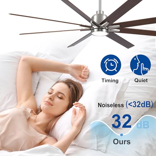 Image of Rayqueen 72 Inch Brushed Nickel Ceiling Fans with Lights and Remote,Downrod