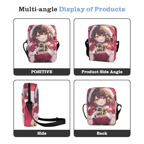Cute Red Christmas Anime Girl messenger bags mens shoulder bags crossbody Cross Over Purse Adjustable Strap for School work4