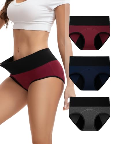 Image of INNERSY Period Underwear for Women Leakproof High Waisted Menstrual Cotton Panties 3 Pack