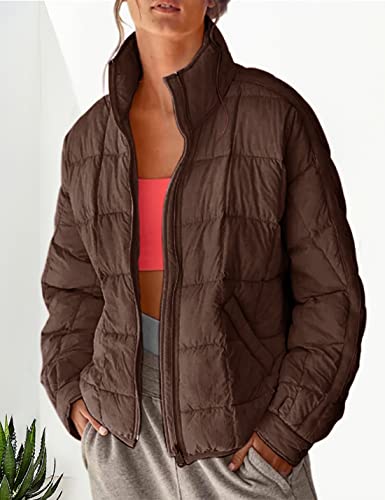 Ameliever Women's Quilted Puffer Jackets Lightweight Zipper Puffy Coat With Pockets(Brown-S) #TOP1