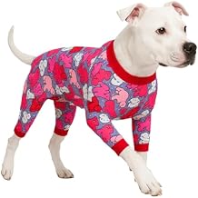 LovinPet Dog Pijama for Large Dogs - Anxiety Relief Shirt, Dog Sun Protection,Post Surgery Recovery Pajamas for Dogs, Comfy Stretchy Fabric, Polar Fleece Polka Dot Bear Pink Print, Red 3XL