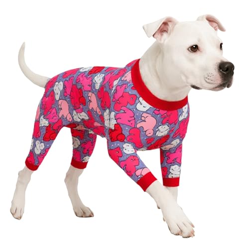 LovinPet Dog Pijama, Polar Fleece Polka Dot Bear Pink Print, Red, 3XL