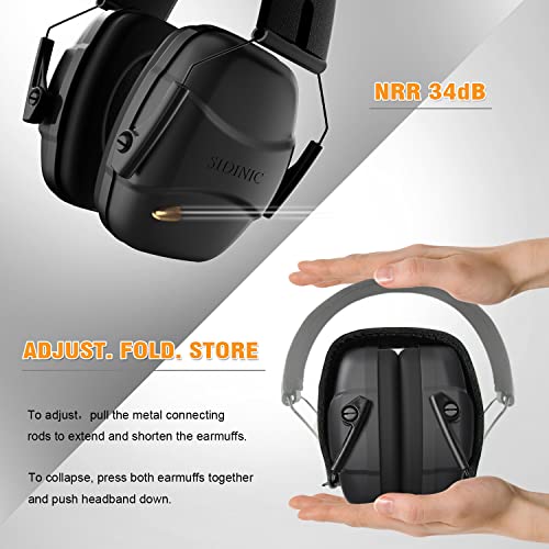 Ucho 34Db Slim Noise Shooting Ear Protection 2 Pack - Special Designed Ear Muffs Lighter Weight & Maximum Hearing Protection - Black And Off-White #TOP2