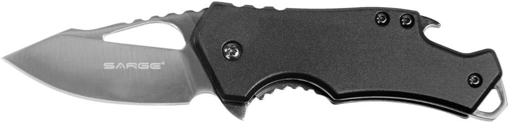 sarge knives Fuse Pocket Knife (2.375" Blade), Folding Knife with Stainless Steel Drop Point Blade, Blue Aluminum Handle with Bottle Opener for Everyday Carry & Utility Use (SK-502BL)
