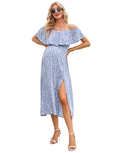 Image of Maternity Dress Women's Off Shoulder Split A Line Casual Maxi Dress Photography Dress for Babyshower
