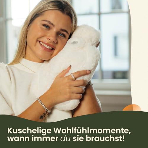 KUNU® die besondere XXL Wärmflasche - 3.4l - inkl. Geschenkverpackung - mit extra Bezug - unwiderstehlich flauschig - perfekt für Erwachsene und Kinder - auslaufsicher und getestet - beige