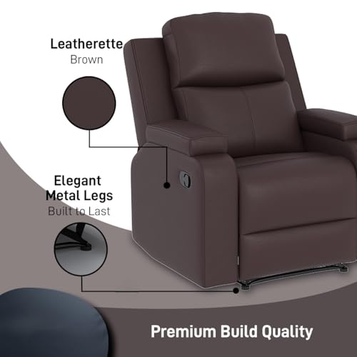 Image of Amazon Brand - Solimo Emerald | Single Seater Sofa Recliner | Manual Recliner (Leatherette Brown)