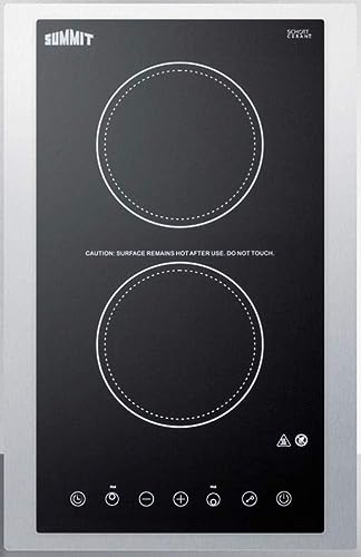 Summit CR2B15T2W 12" Wide 115V 2-Burner Radiant Cooktop, Smooth White Ceramic Glass, 2400W, ADA Compliant, Safety Automatic Shutoff, Easy to Clean, Hotel Suites, Extended Stay, Apartments, Houses