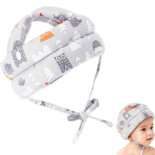 Gxdamxz Protector de Cabeza para Bebé Casco Seguridad, Casco Antigolpes 360° Ajustable, Gris   Motivo Bosque