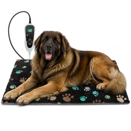 GOLOPET Extra Large Dog Heating Pad 47x30 in withSmart Thermostat Switch and Power Line ProtectionTube Obtained MET and UL Dual Certification WaterproofPet Heating Pad for Dogs-Black
