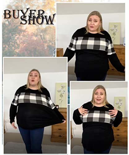 CARCOS Plus Size Tops for Women Color Block Flower/Striped/Camo Crew Neck Long Sleeve Tee Shirt3