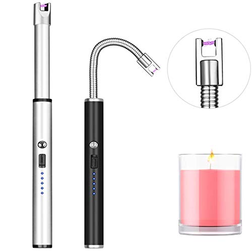 2 Packs Candle Lighter, Electric Lighter Long Grill Lighter Arc Lighter USB Rechargeable Bic Lighters Flameless Lighter Click and Burn Pen, Longer Flexible Neck for Candle Cooking BBQ Fireworks