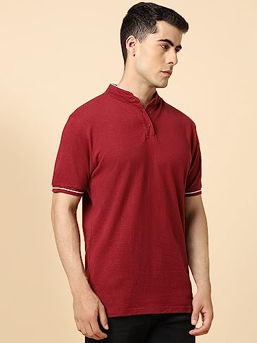 Image of Dennis Lingo Men's Cotton Solid Stand Collar Regular Fit T-Shirt