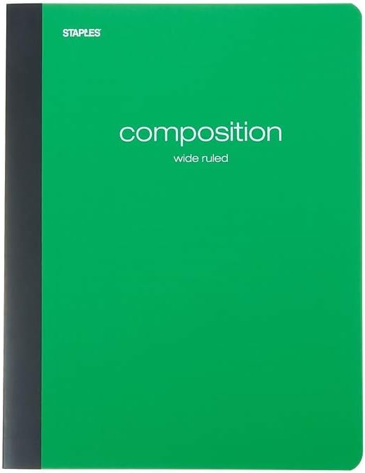 STAPLES Poly Composition Notebook, 9.75” x 7.5”, Wide Ruled, 70 Sheets, Assorted Colors, 24/Carton