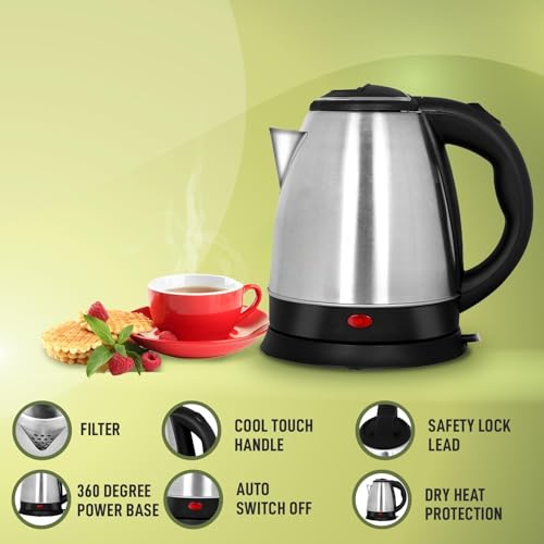 Image of Stainless Steel 1.5L Electric Kettle | Boil Water, Make Tea, Coffee, Instant Noodles, Soup | SS Body, Cool Touch Handle, Wide Mouth & Filter, 360 Swivel Base, Auto Cut-Off, Over & Dry Heat