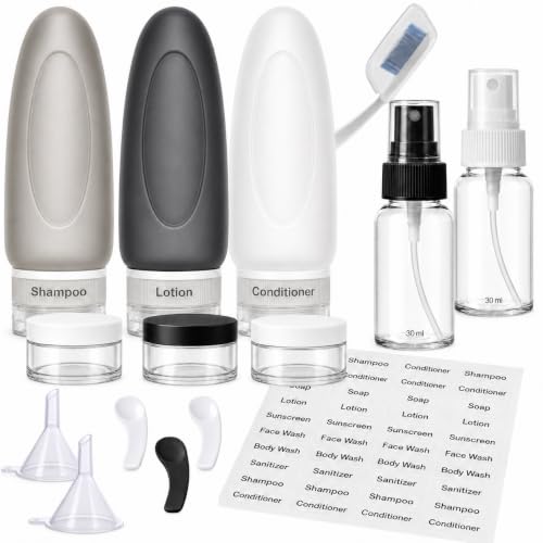 Image of Dot&Dot Leak Proof Travel Bottles - Tubes for Liquid TSA Approved 3oz 15 pc Silicone Toiletries Travel Shampoo & Conditioner Containers with Labels