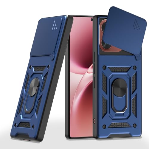 Image of Outlouders Back Cover for Vivo V70 5G | D10 Tough Armor 360 Protection Case with Sliding Camera Shield & Ring Holder Stand Bumper Case (Blue)