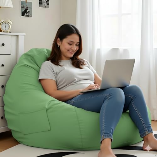 Image of 4XL Leatherette Bean Bag Chair with Footrest & Cushion with Beans Filled (Ready to Use) Color- (Green, Bean Bag Only)
