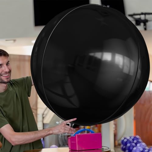Image of 50 Inch Metallic Black Round Foil Balloons 3pcs Large Mylar Balloons | Jumbo Giant Helium 4D Ball Balloons for Birthday Party, Graduation, Wedding, Christmas, New Year, Disco Prom Party Decoration