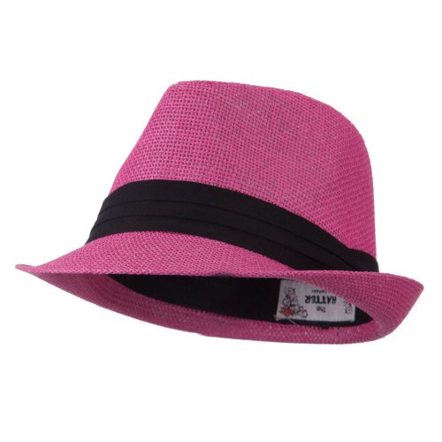 Pleated Hat Band Straw Fedora Hat - Fuchsia OSFM